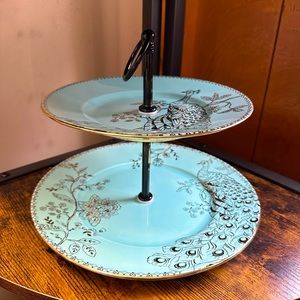 222 Fifth Turquoise Peacock Dessert Tray with Gold Accents